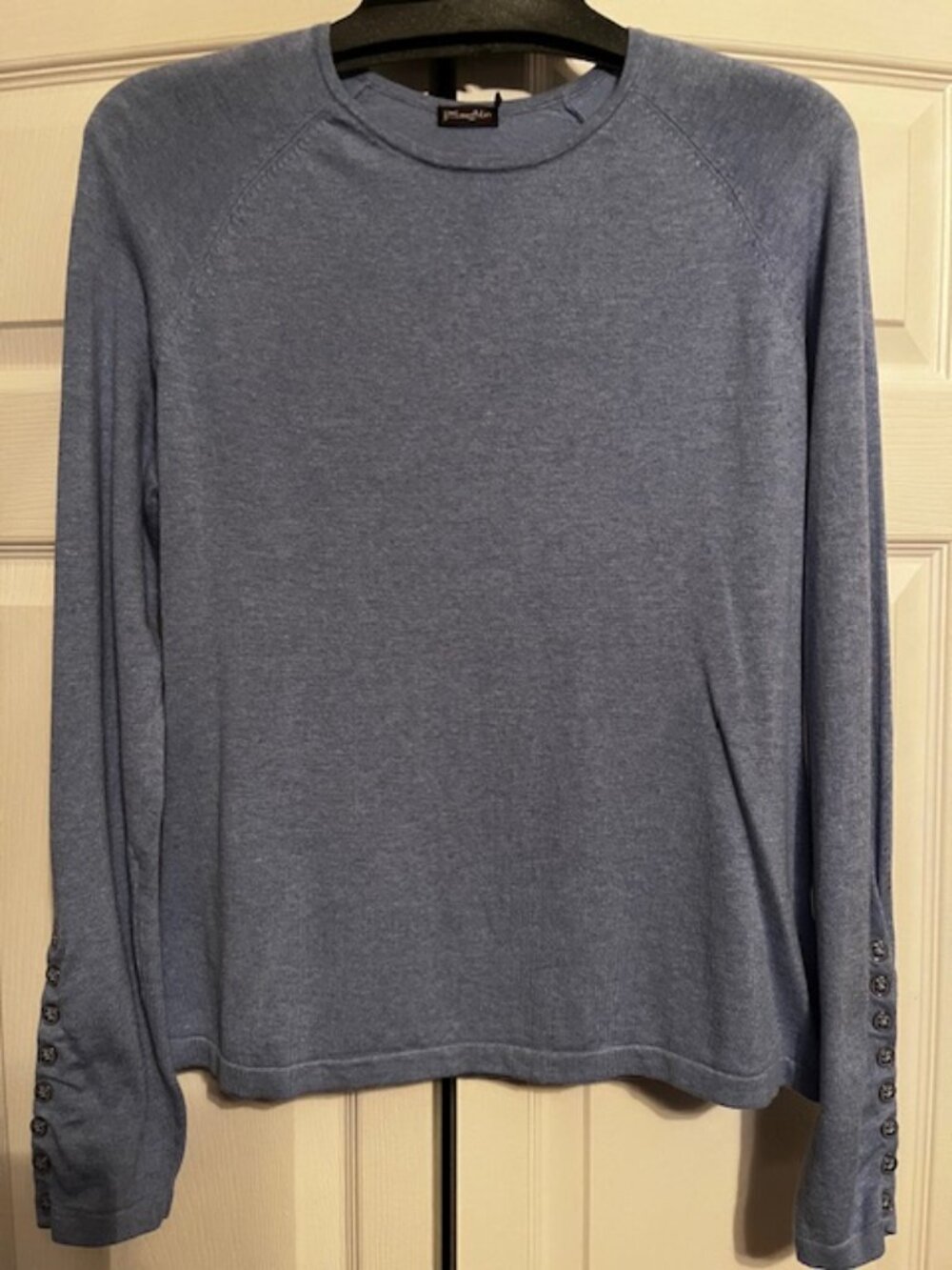 J. McLaughlin Blue Crewneck Sweater with Buttons on Sleeves Size Medium